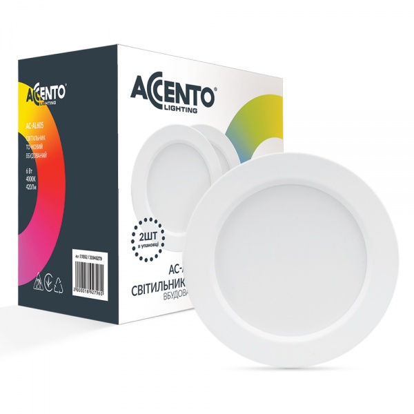Світильник світлодіодний Accento lighting AC-AL605 (2 шт./уп.) 6 Вт білий 4000 К AC-AL605 6W білий круг 4000K ( 
