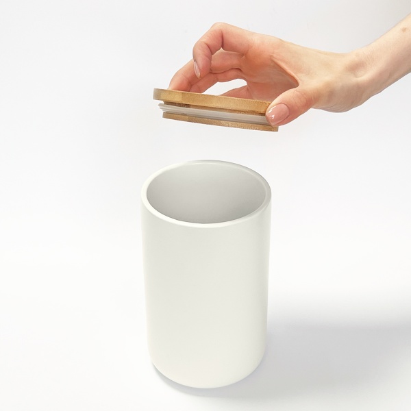 Банка для продуктів MVM My Home 1000 мл біла KP-13 L WHITE/WOOD