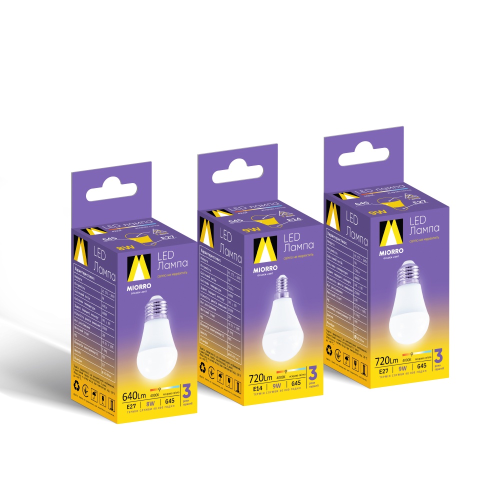 Лампа світлодіодна Miorro 720 Лм 9 Вт G45 матова E27 220 В 4000 К 51-314-009