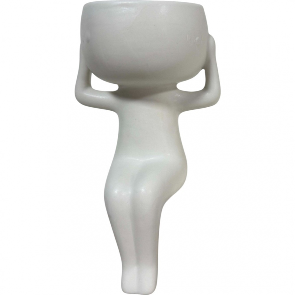 Кашпо кераміка чоловічок 11х18 см білий із сірим (ZY25A1004)