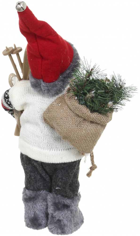 Декоративная новогодняя фигура Санта лесной в свитере серо-красный 30 см