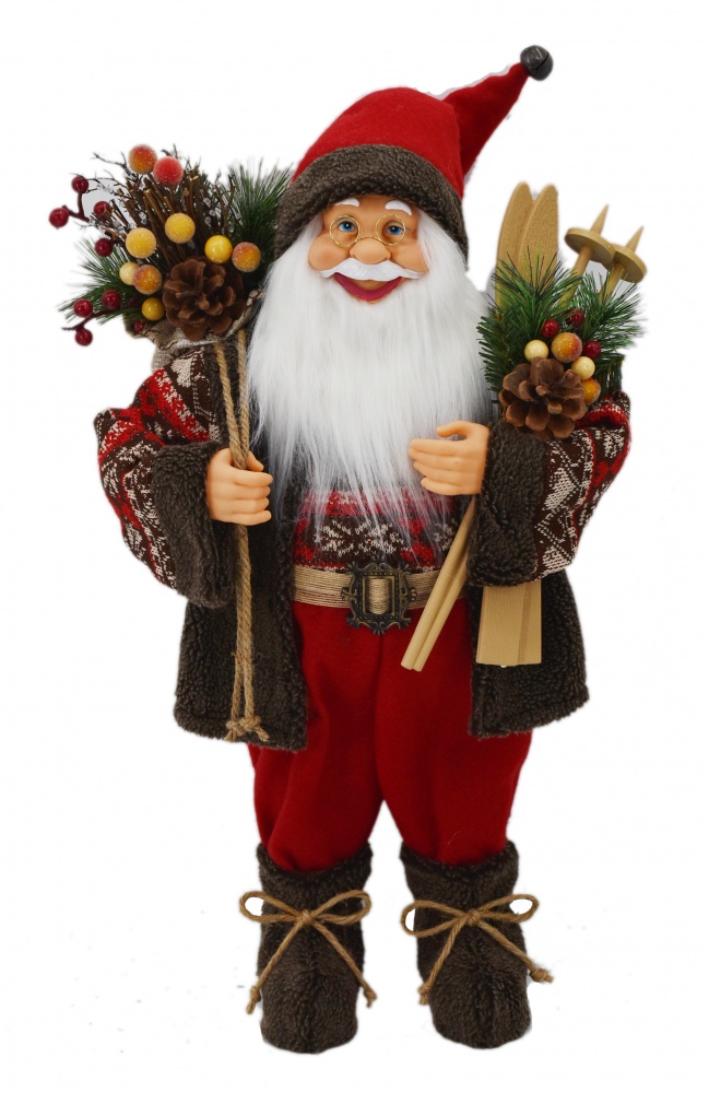 Декоративная новогодняя фигура Санта лесной в свитере серо-красный 40 см