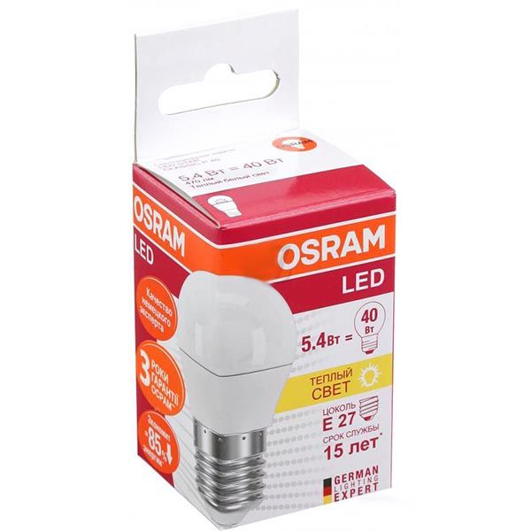 Лампа LED Osram LS P40 5.4 Вт E27 2700K