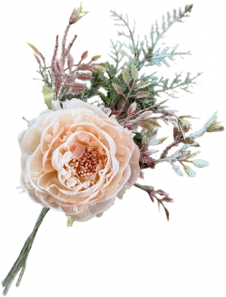 Гілочка декоративна Чайна троянда з хвоєю Д.10 см в асортименті SDBF18132