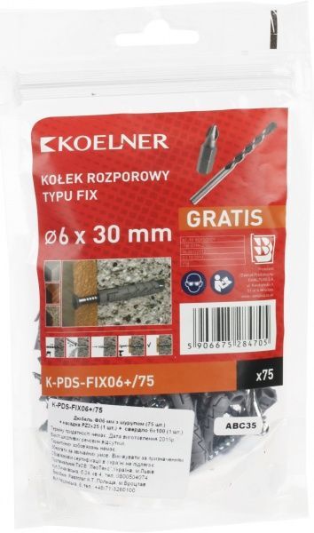 Дюбель розпірний з шурупом 6x30 мм 75 шт. Koelner