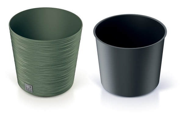 Горщик для квітів Prosperplast Furu 300 мм низький з вкладишем зелений круглий 15 л (57239-5615) 