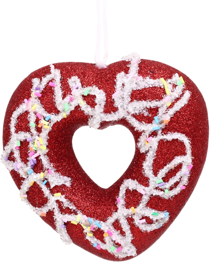 Декорація новорічна Китай Серце з бісером YE2134R 11,5 см червоний