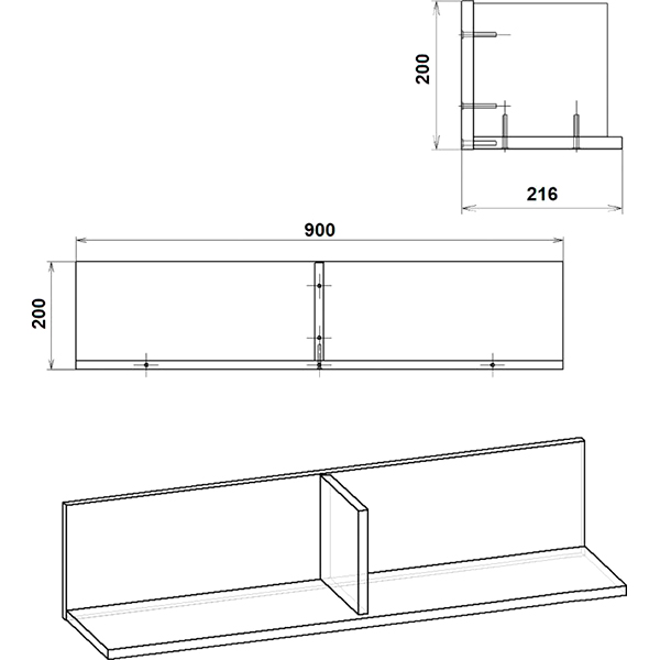 Полка 20 МС Стиль 900x200x216 мм венге комби