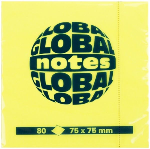 Бумага для заметок с липким слоем 75х75 мм 80 шт. светло-желтая Global Notes