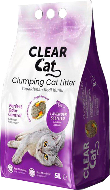 Наповнювач бентонітовий CLEAR CAT із запахом лаванда 5 кг