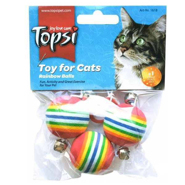 Игрушка для котов Topsi Мячи с радугой на резиновой веревке 3 шт.