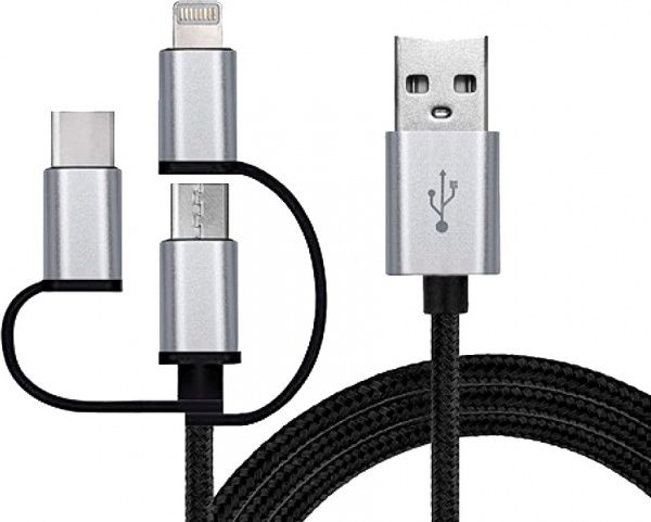 Кабель Real-el чорний (USB 2.0 Premium AM-3in1 1m, bl) 