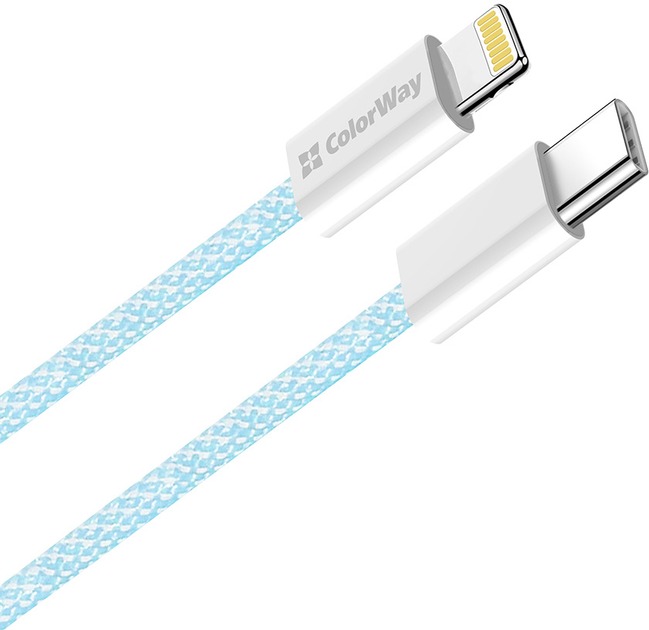 Кабель ColorWay Type-C - Apple Lightning (braided cotton) (PD Fast Charging 27W) 1 м синій (CW-CBPDCL061-BL)