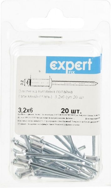 Заклепка вытяжная потайная 3,2х6 мм 20 шт./уп. Expert Fix