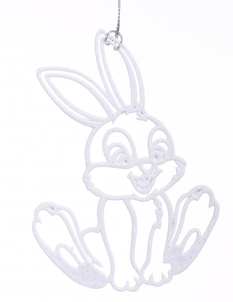 Підвіска Зайчик стрибунець 2Д біла присипка 12 см білий