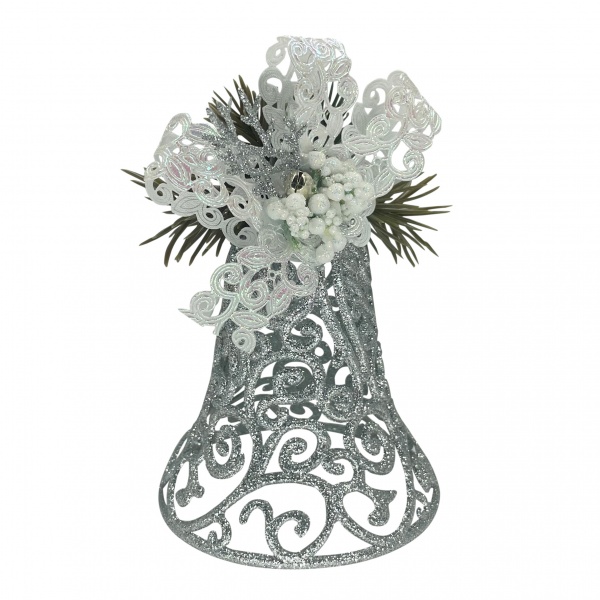 Елочная игрушка Дзвіночок ажурний декорований d 10 см серебряный