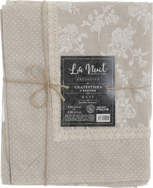 Скатерть Шале розы с кантом 136x220 см бежевый La Nuit 