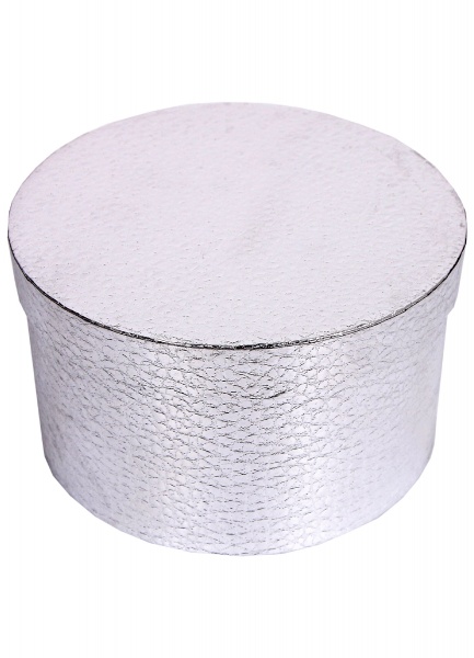 Коробка подарочная круглая серебряная кожа 15.3х8.7см 2110