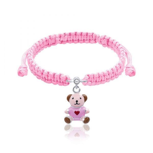 Браслет плетеный UMa&UMi Мишка с сердцем розовый