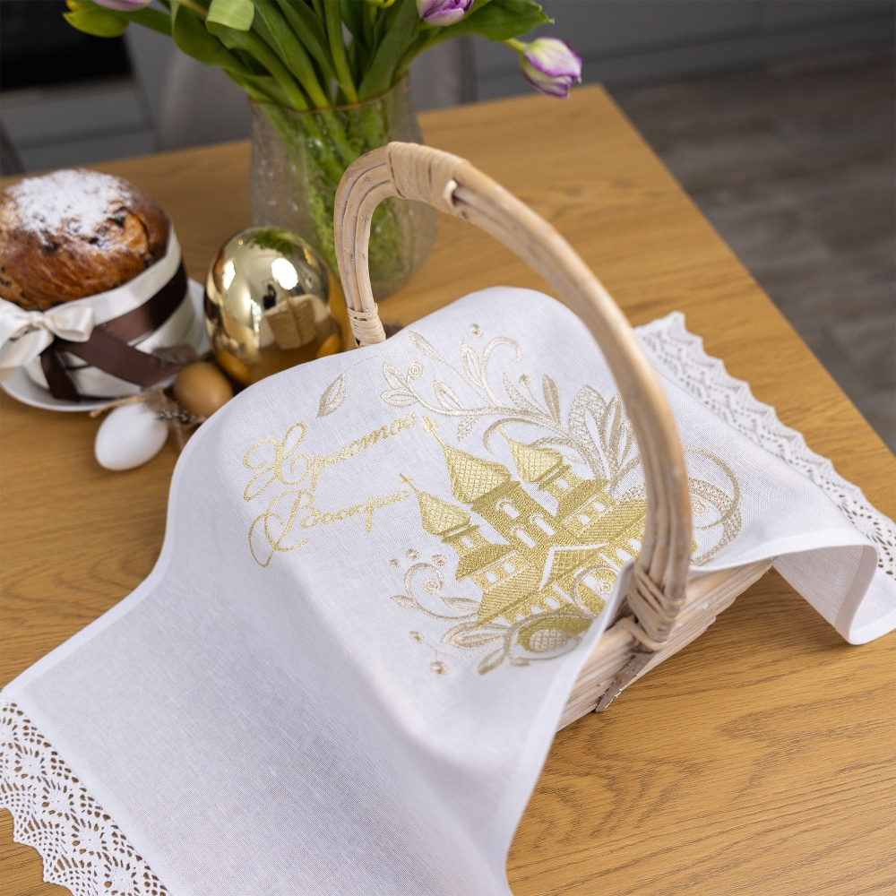 Рушник великодній 434-24/09 30x70 см Едельвіка білий із золотим