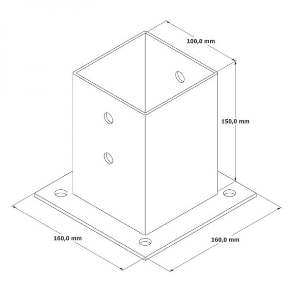 Опора колони квадратного стовпа 150x100x100 мм 4,3 мм 1 шт. 