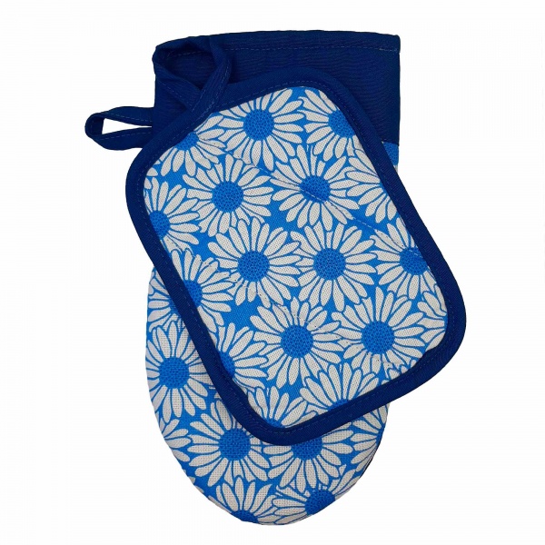 Набір кухонний Прихватка та рукавичка Ромашки на синьому 20xПрованс 
