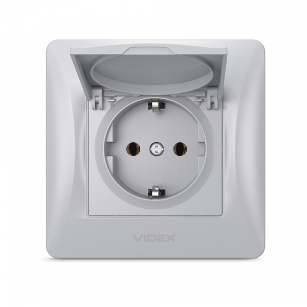 Розетка із заземленням Videx Binera IP20 срібний шовк VF-BNSK1GС-SS