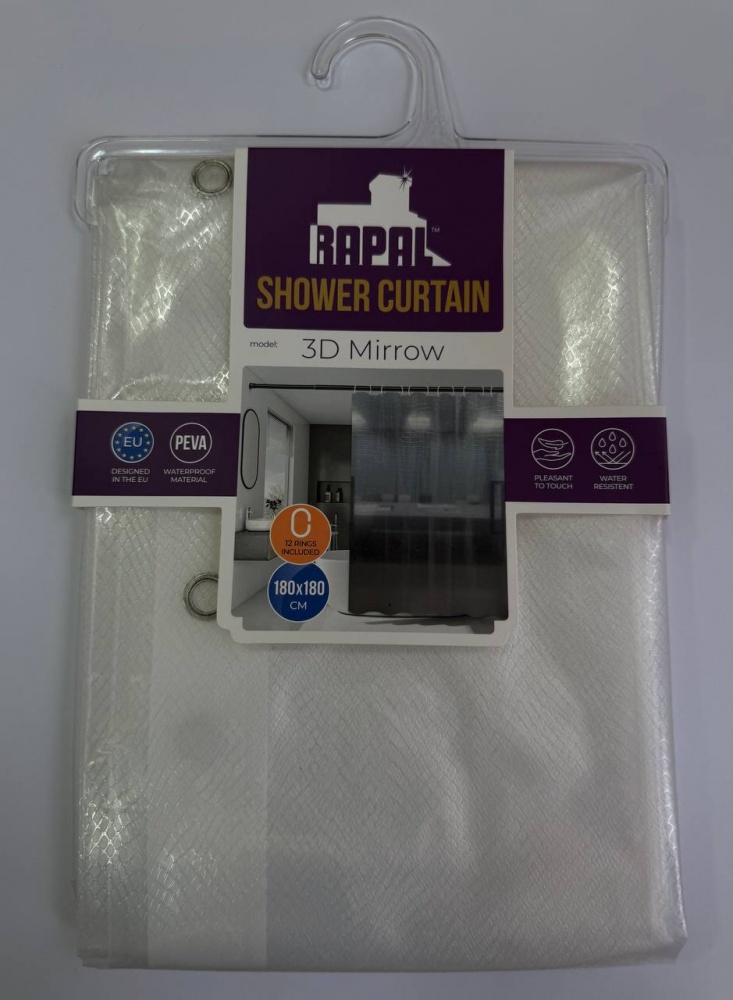 Шторка для ванны Rapal 3D Mirrow, 180х180 см