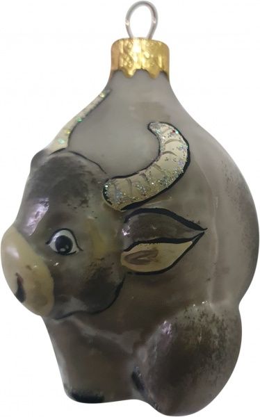 Елочная игрушка Полимер Бык серый петриковка 9 см 