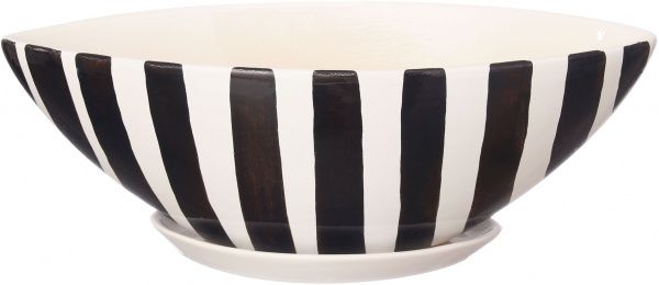 Горщик керамічний Човник малий зебра Р054 овальний 0,9л чорно-білий 