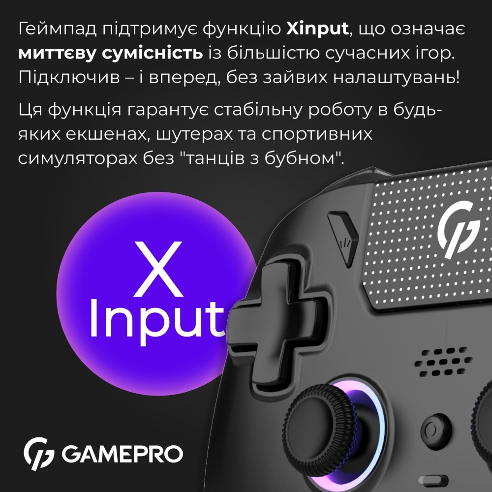 Геймпад бездротовий GamePro GPS13B BT 5.3/USB (PC/iOS/Android/PS3/PS4) RGB Black black