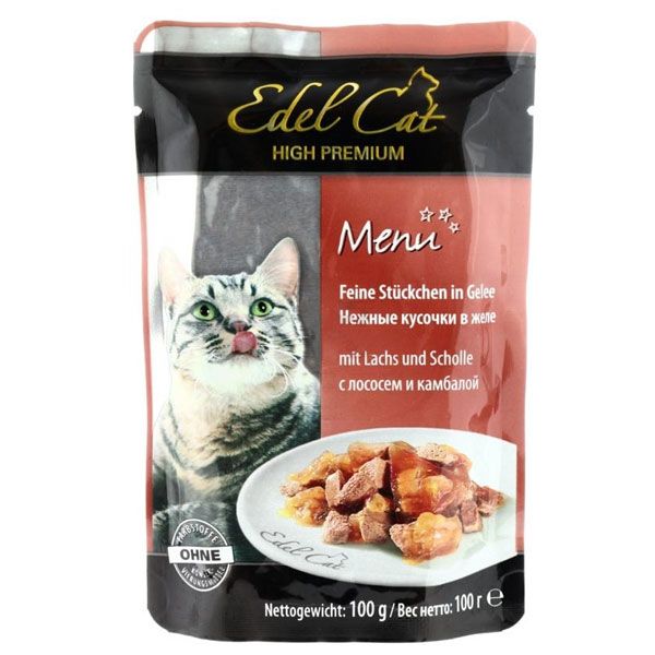 Корм Edel Cat с лососем и камбалой в желе 100 г