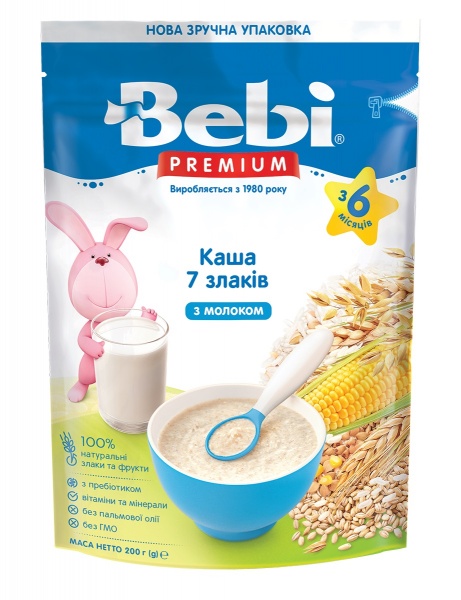 Каша молочна Bebi від 6 місяців Premium 7 злаків 200 г 