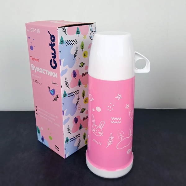 Термос GT118 Вухастики рожевий 450 мл Gusto