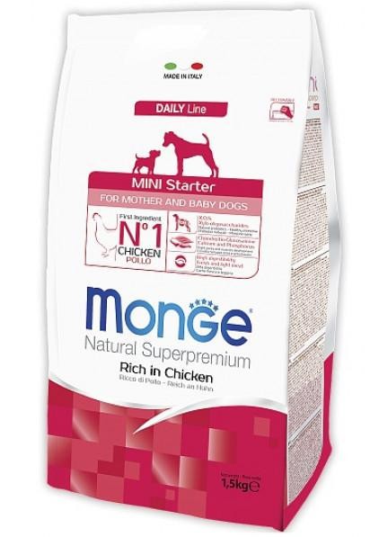 Корм сухий для цуценят в період початку прикорму для малих порід Monge Mini Starter курка та рис 1,5 кг