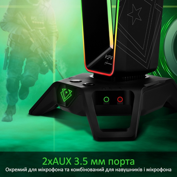 Тримач для навушників Vertux black (hexarack.black) USB хаб 3xUSB 3.0/2xAUX 3.5 мм 