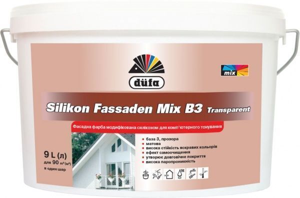 Фарба силікономодифікована акрилова Dufa Silikon Fassaden Mix B3 Transparent мат 9л