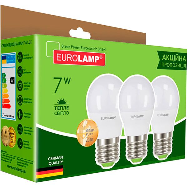 Лампа светодиодная Eurolamp 3 шт./уп. MLP LED-G45-07273 (3) 7 Вт G45 матовая E27 220 В 3000 К
