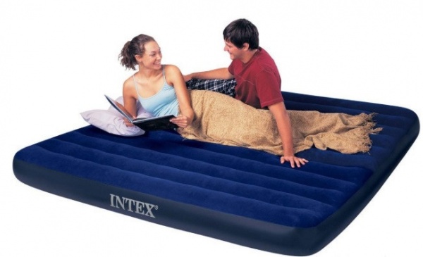 Комплект Матрац надувний Intex Велюр з подушками та насосом 152х203см Синій (64765)