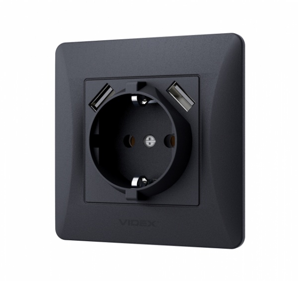 Розетка с заземлением Videx Binera IP20 черный графит VF-BNSK1GU2-BG