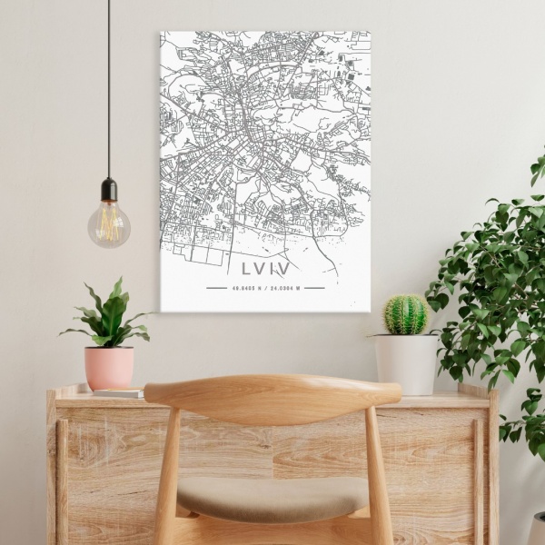 Постер Lviv White Map 75x100 см Brushme 