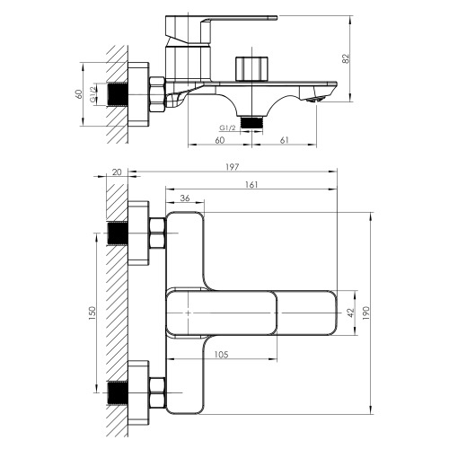 Смеситель для ванны Imprese SLANICE, с душовым гарнитуром, хром