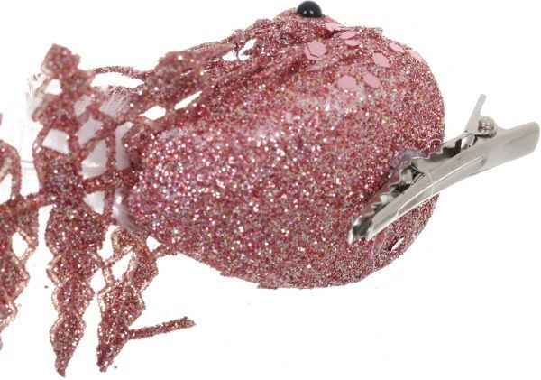 Декорация новогодняя Птичка 14 см розовая с белым EPI-EYJY14255-2 