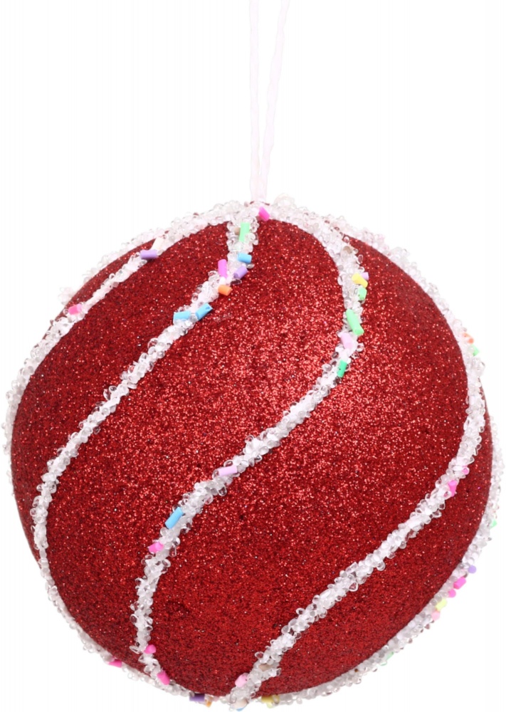 Шар новогодний Китай с бисером d 100 мм красный YE2072R