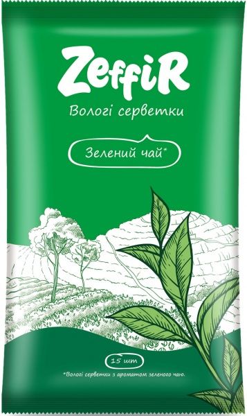 Влажные салфетки ZEFFIR Зеленый чай 15 шт.