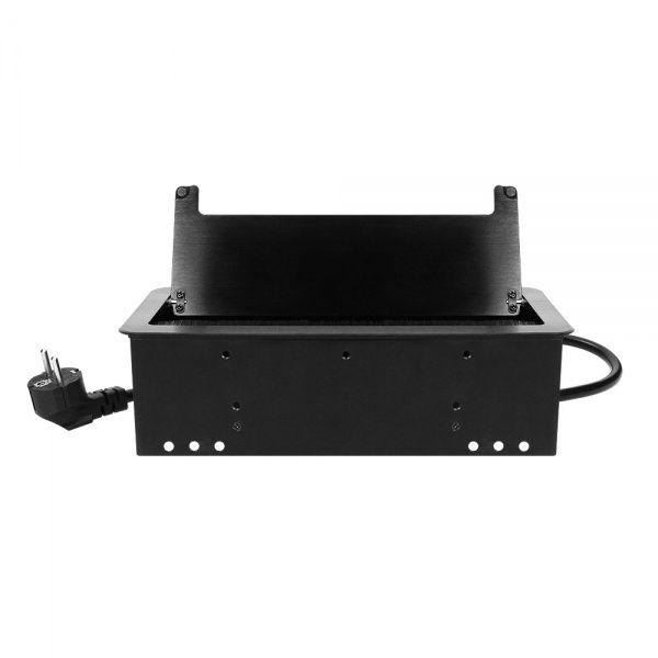 Розетка портативна меблева подвійна із заземленням ORNO врівень шуко з кришкою чорний OR-AE-13125/B(GS)