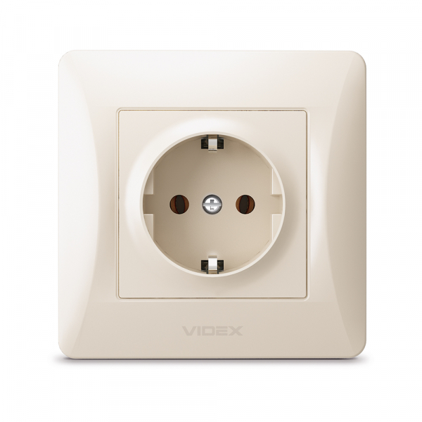 Розетка с заземлением Videx Binera IP20 кремовый VF-BNSK1G-CR
