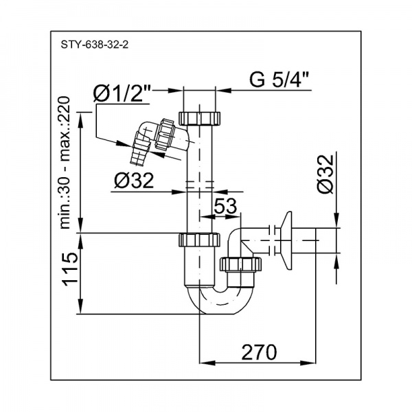 Сифон для умывальника Styron STY-638-32-2 с подключением к стиральной машине