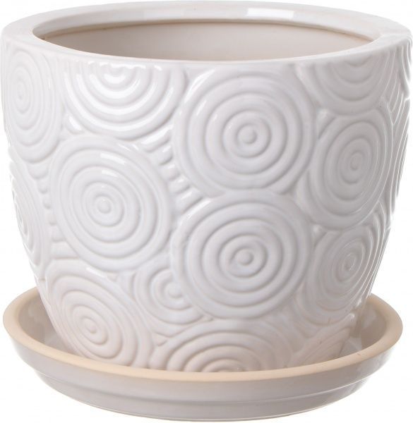 Горщик Viet Thanh Ceramic з блюдцем спіраль 29х23 см VT.10704-2 круглий білий 