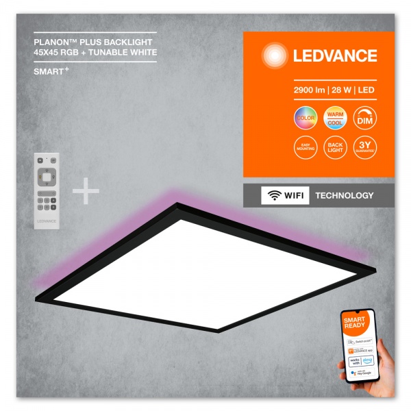 Светильник потолочный Ledvance Smart Wi-Fi Planon RGB 45x45 см 28 Вт черный 3000-6500 К 